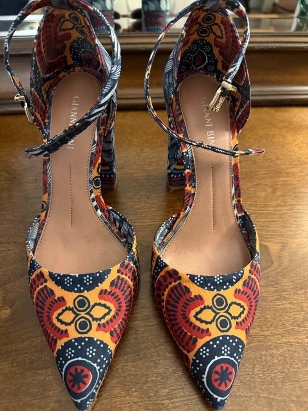 Gianni Bini Multicolor Print Ankle Strap Block Heel Pumps 7.5